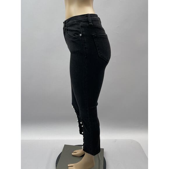 PAIGE Black Straight Leg Pearl Jeans - Picture 10 of 16